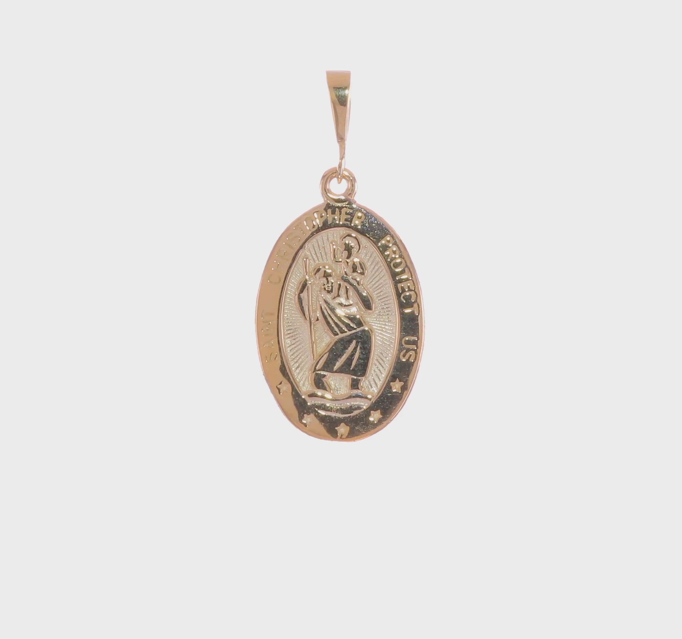 10k Yellow Gold St Christopher Medal Oval Pendant, 35x16mm