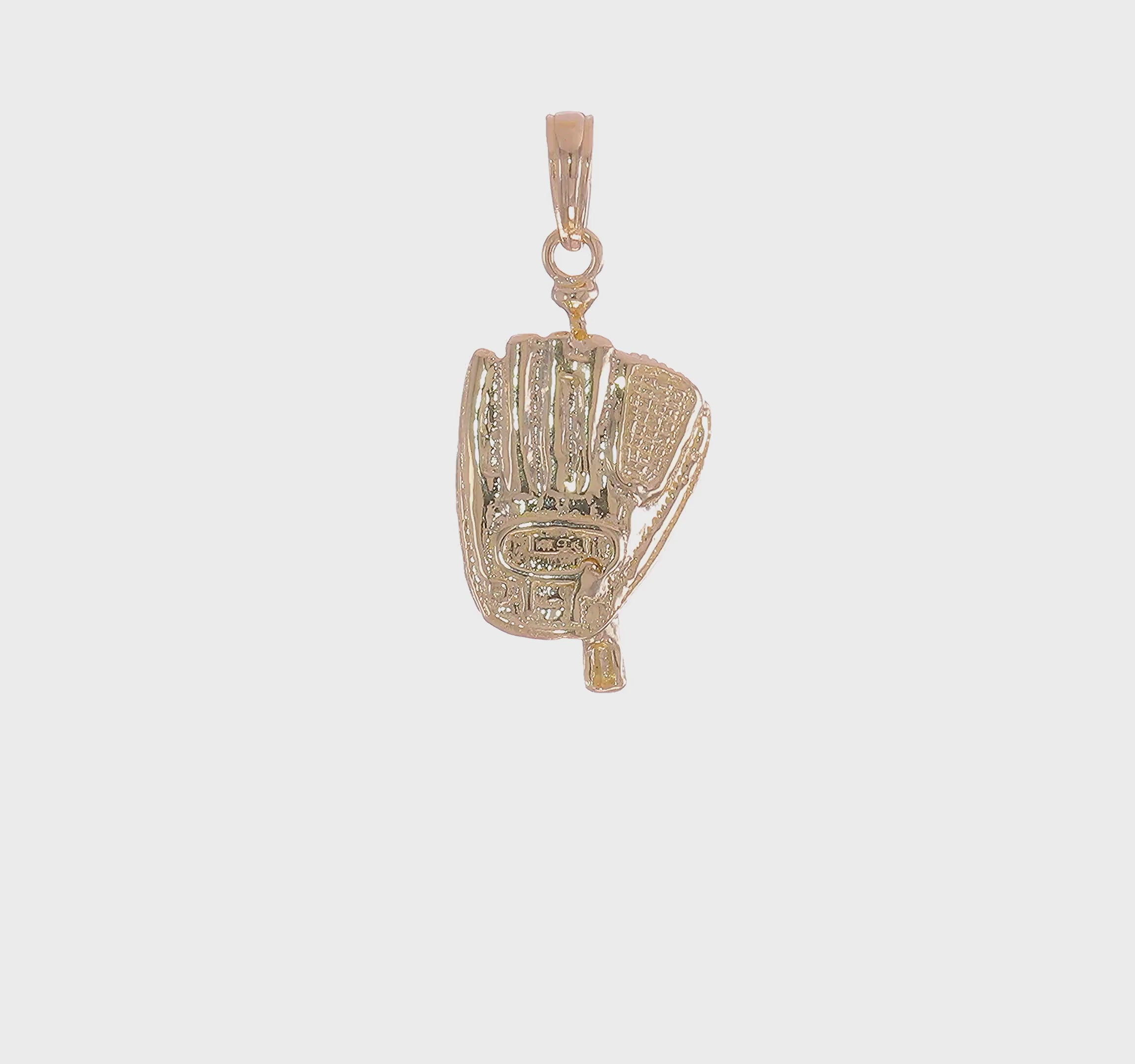 14K Yellow Gold Baseball Glove Bat Ball Pendant, 17x12mm