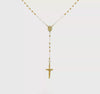 14K Yellow Gold Rosary Necklace, Faceted Beads Chain, Cross and Medallion, 24 Inch