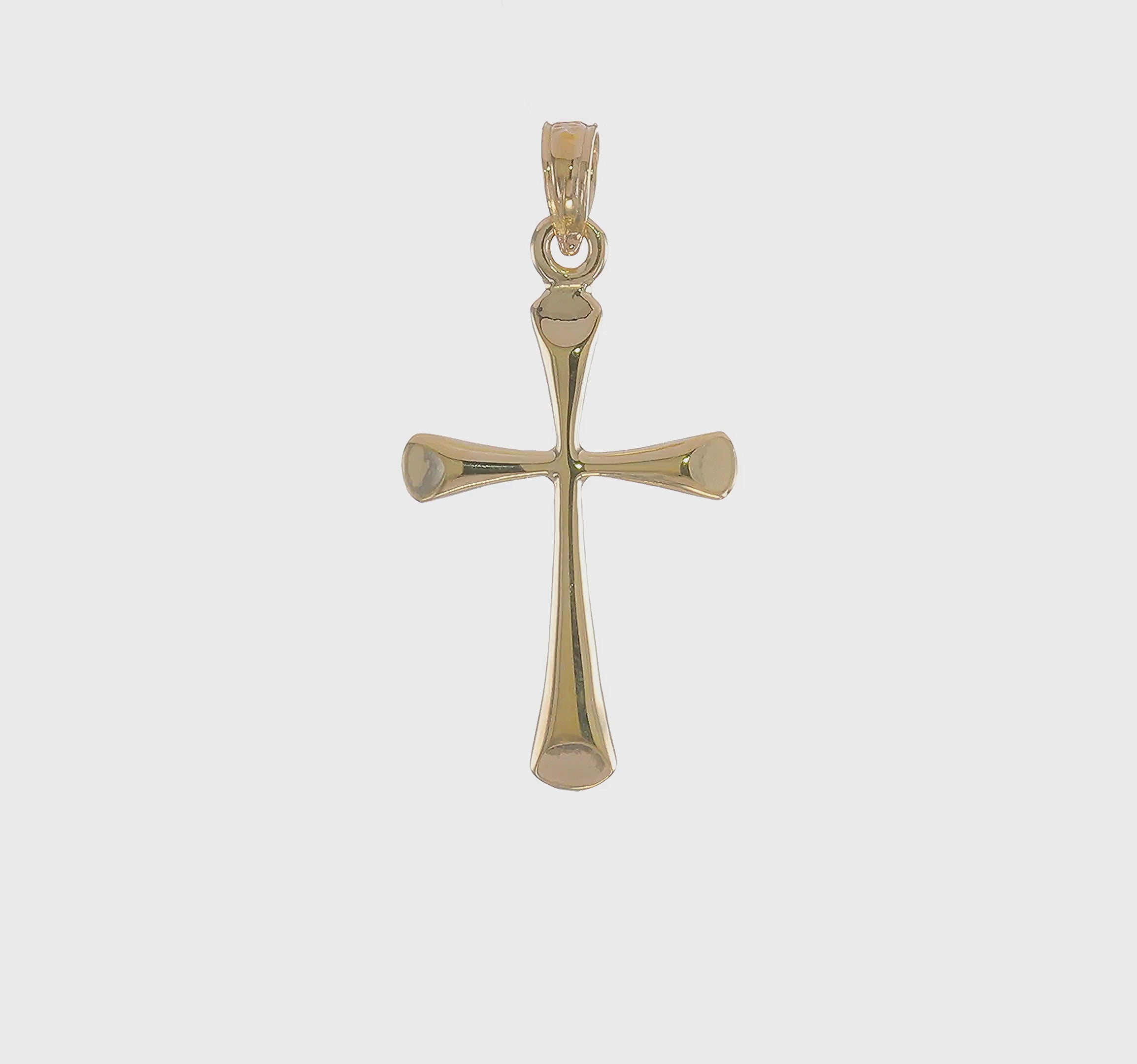 14k Yellow Gold Cross Pendant, High Polished Beveled Tips, 25x13mm