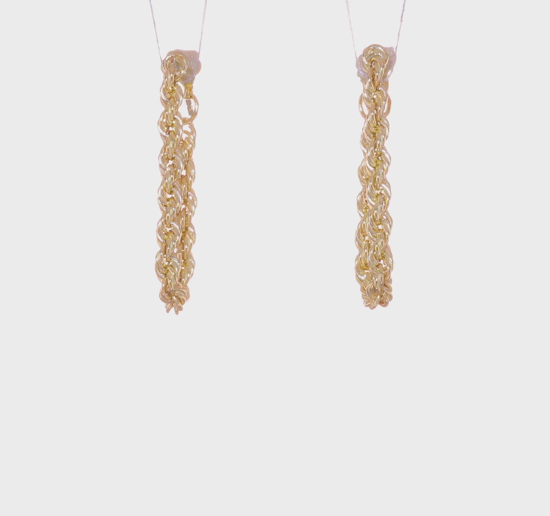 14K Yellow Gold Rope Chain Drop Earrings, 28mm Length, Twisted Design