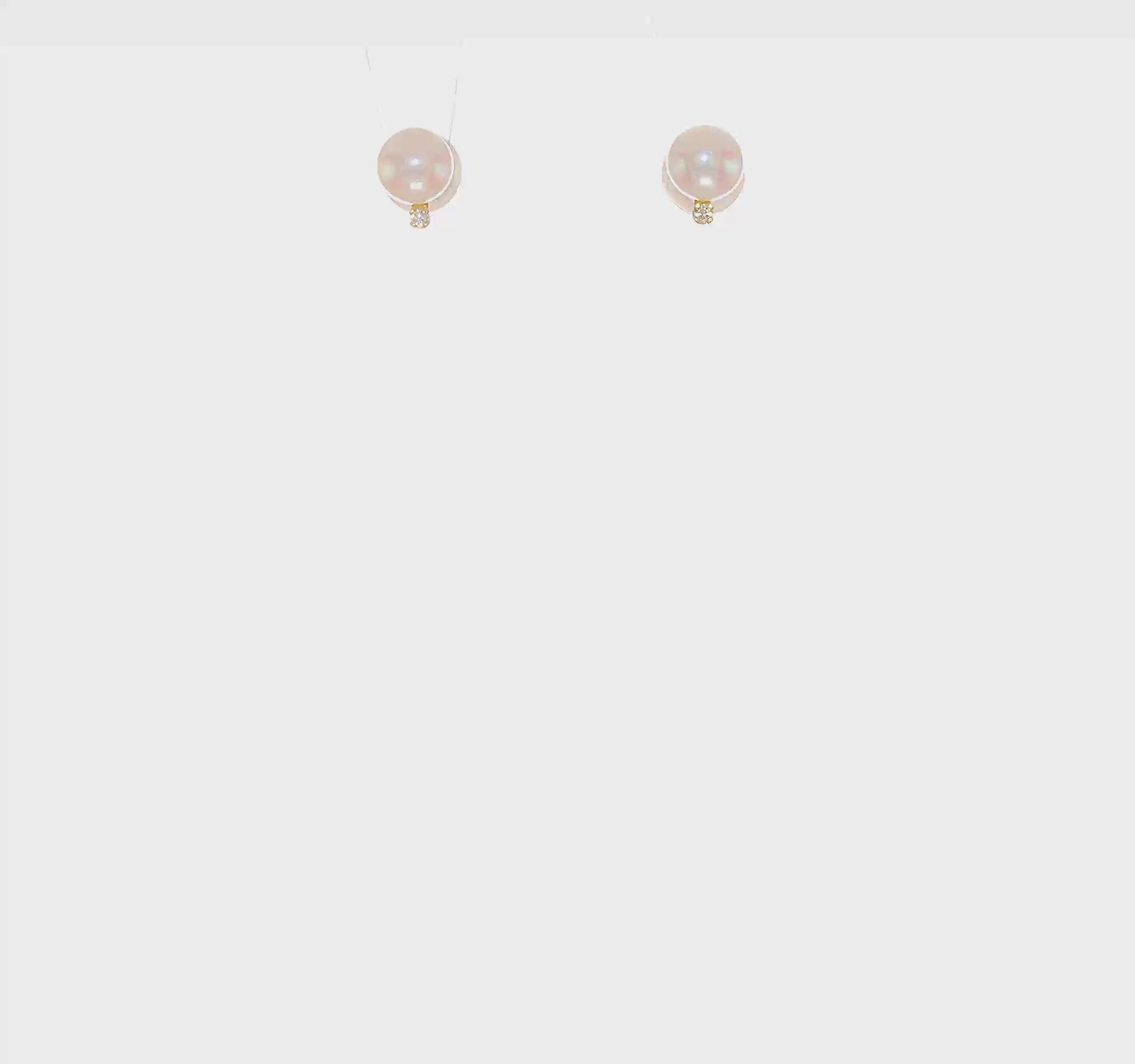 14k Gold Saltwater Akoya Pearl and Diamond Post Stud Earrings