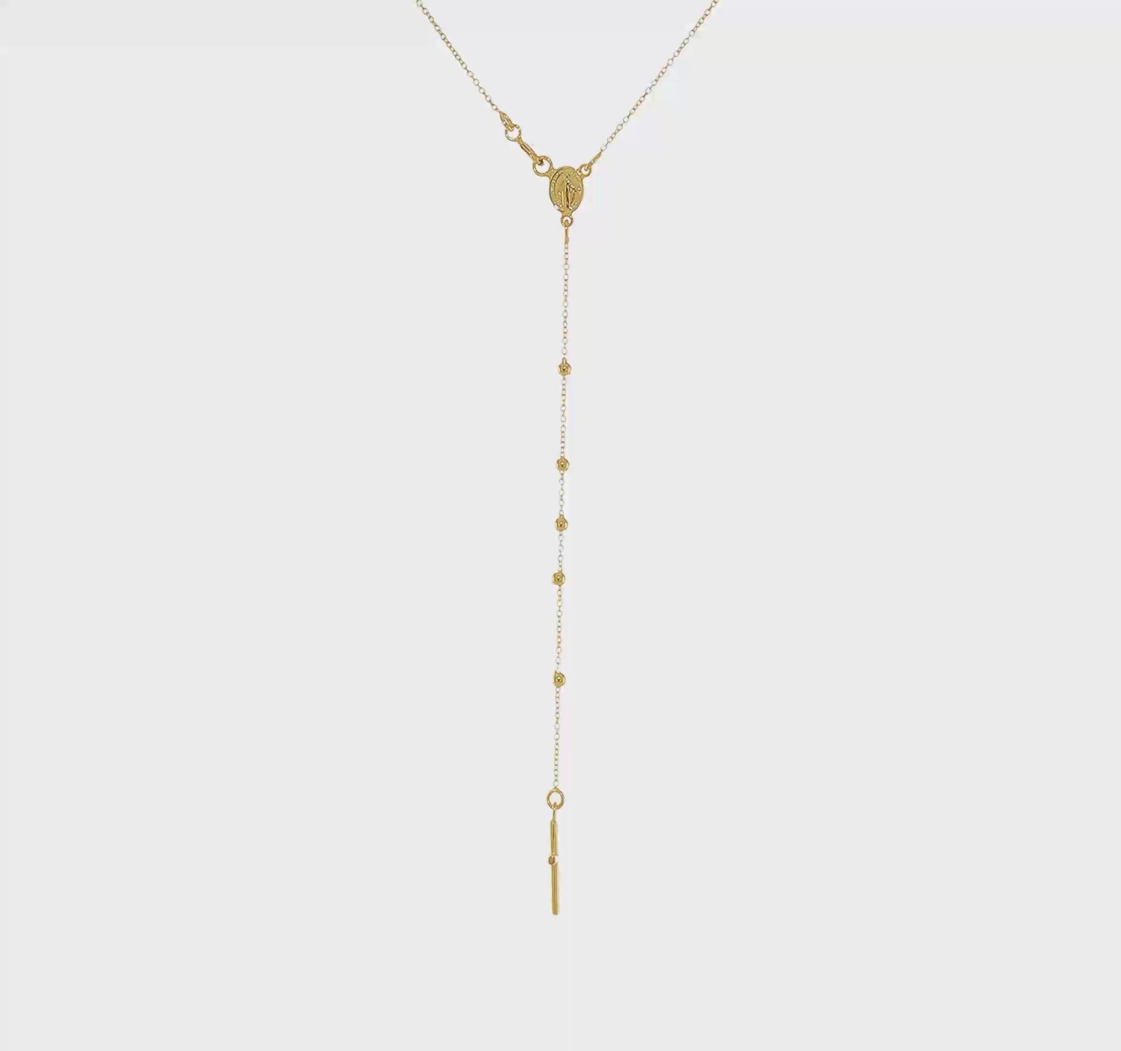 14K Yellow Gold Rosary Cross Pendant Necklace, Beaded Chain, 16.5 Inches