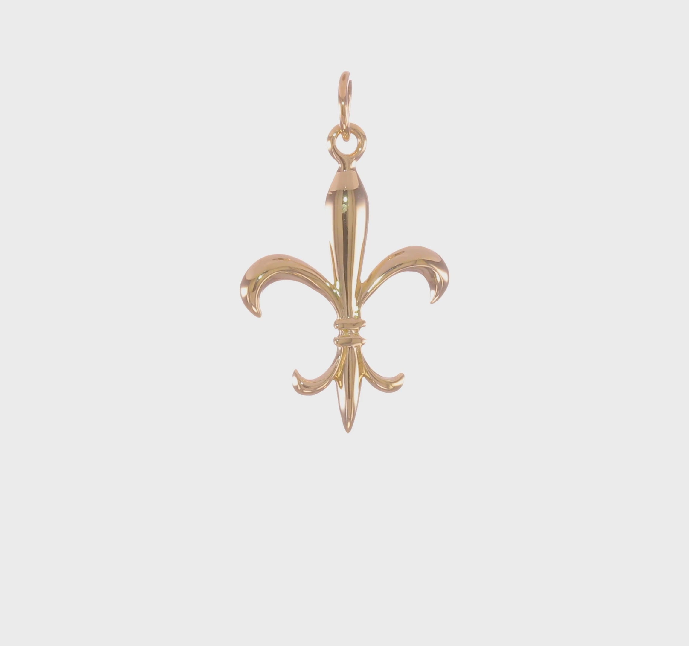 Real Solid Yellow and White Gold Polished Flue de lis Pendant Charm