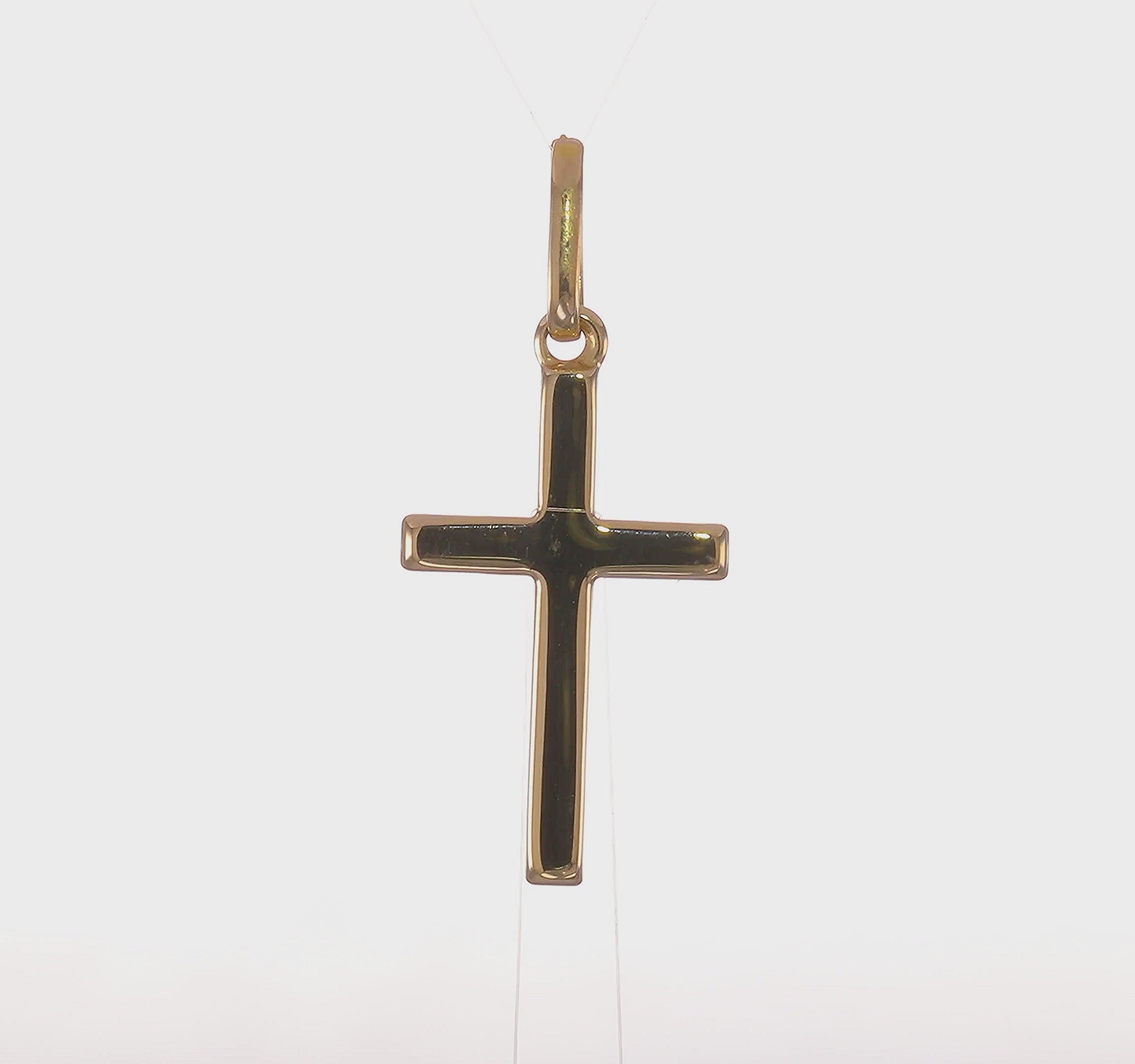 14k Yellow Gold Cross Religious Pendant, 30mm x 13mm