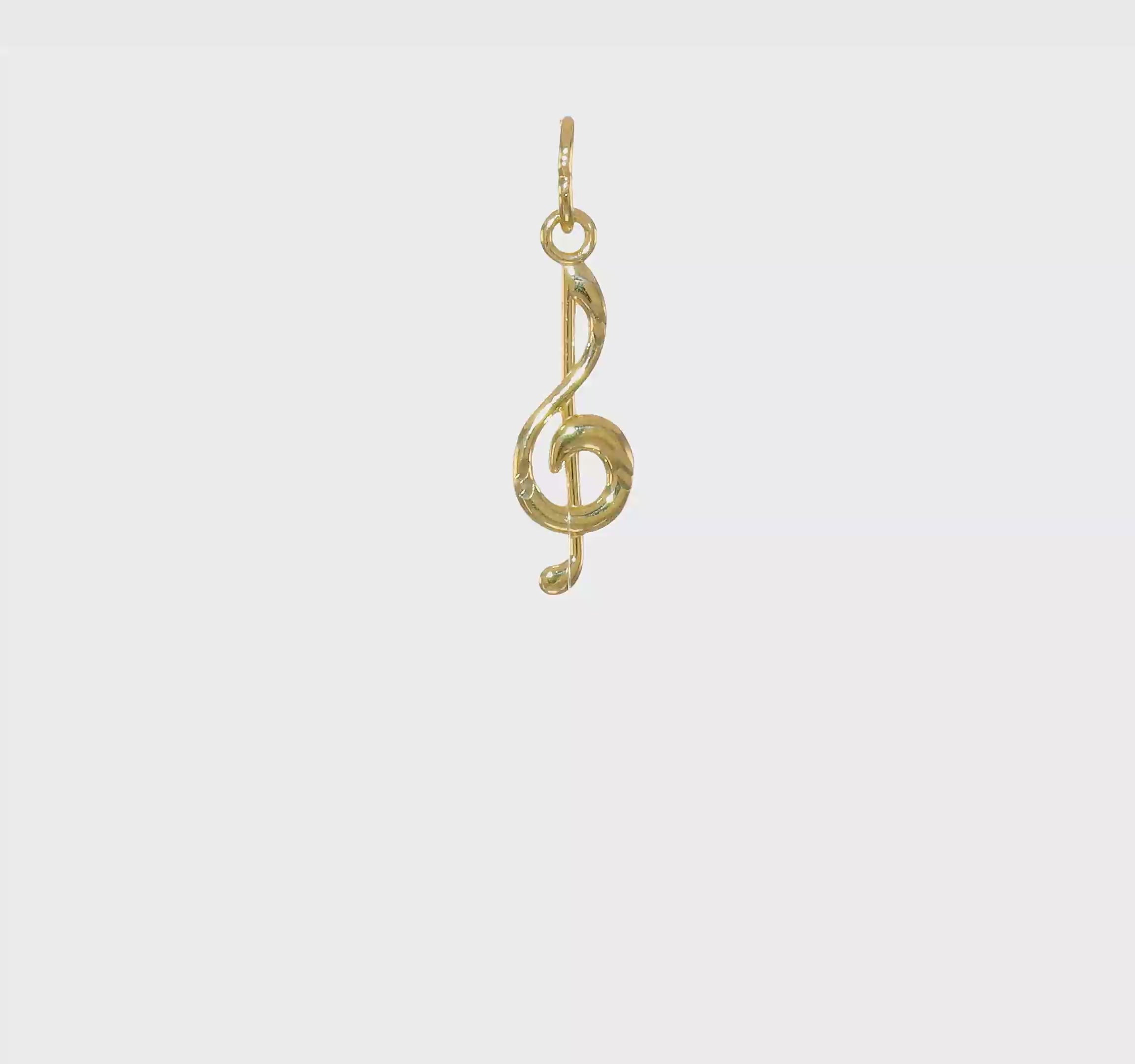 14K Yellow Gold Treble Clef Musical Note Pendant, 21mm x 5mm