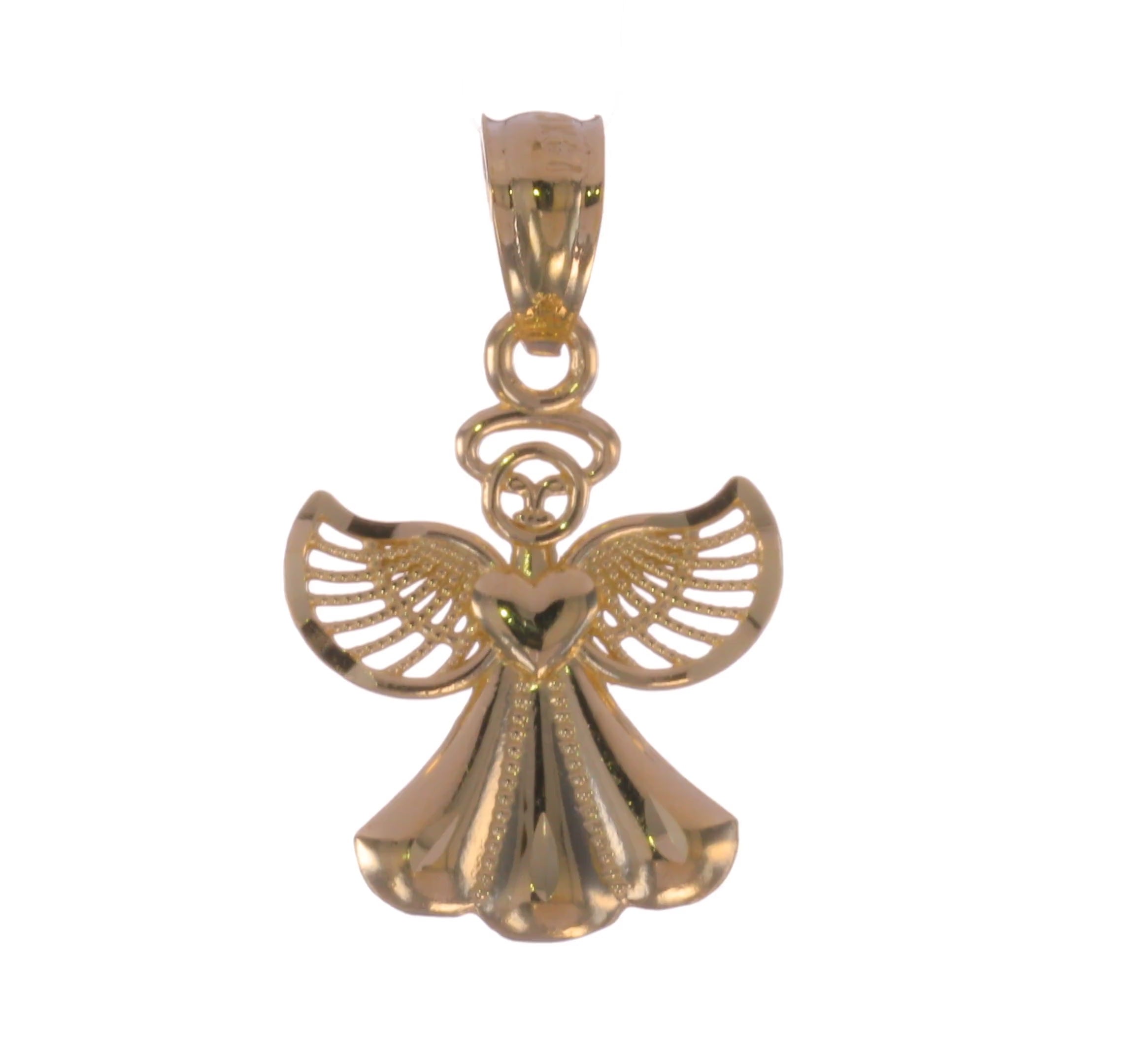 14k Yellow Gold Angel Pendant with Heart Design, 20x11 mm