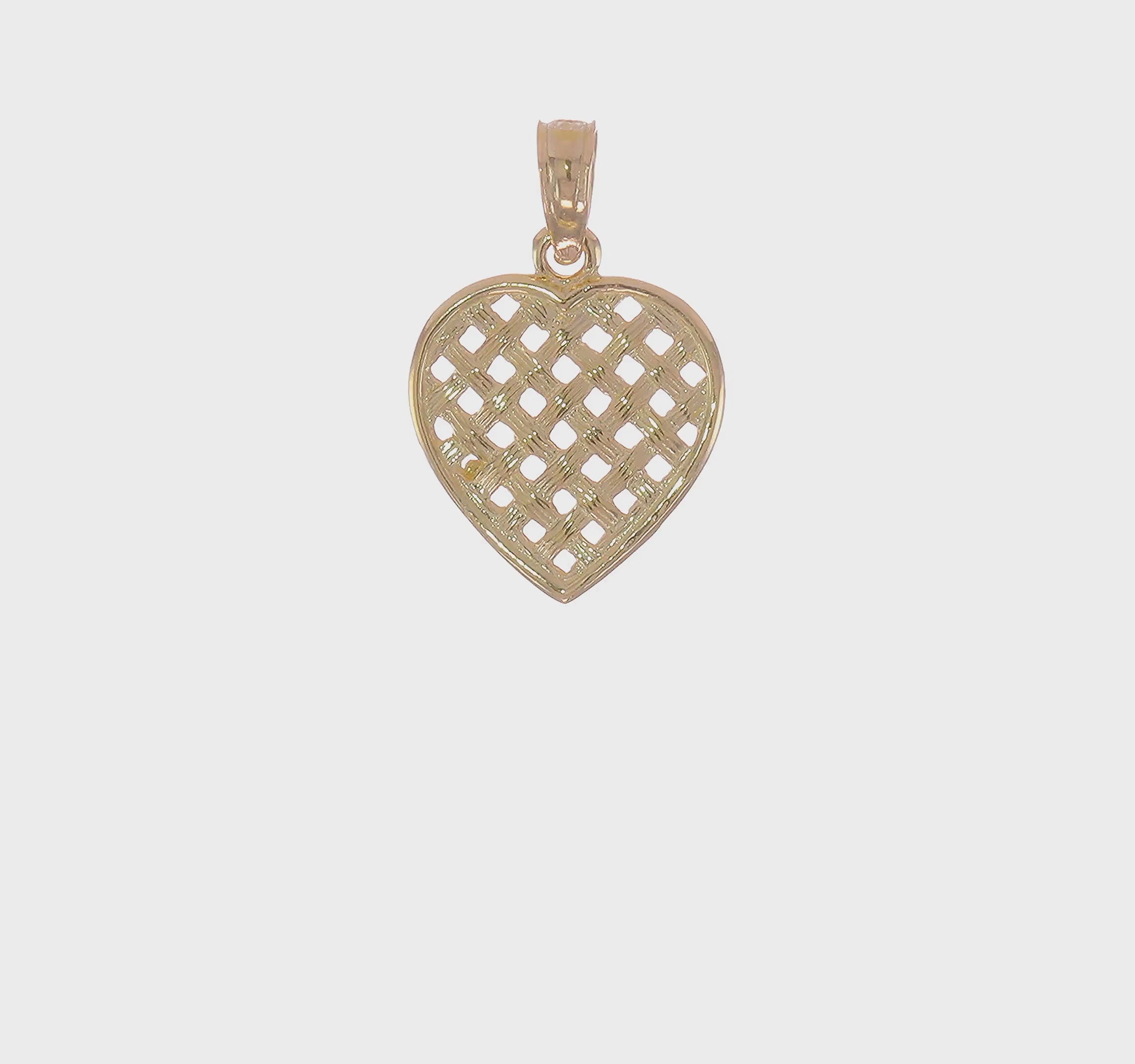 14K Cut-Out and Textured Woven Heart Pendant, 16x11mm