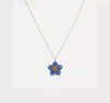 14K Yellow Gold Blue Enamel Flower Pendant Necklace, 16 Inch Chain with 2 Inch Extension