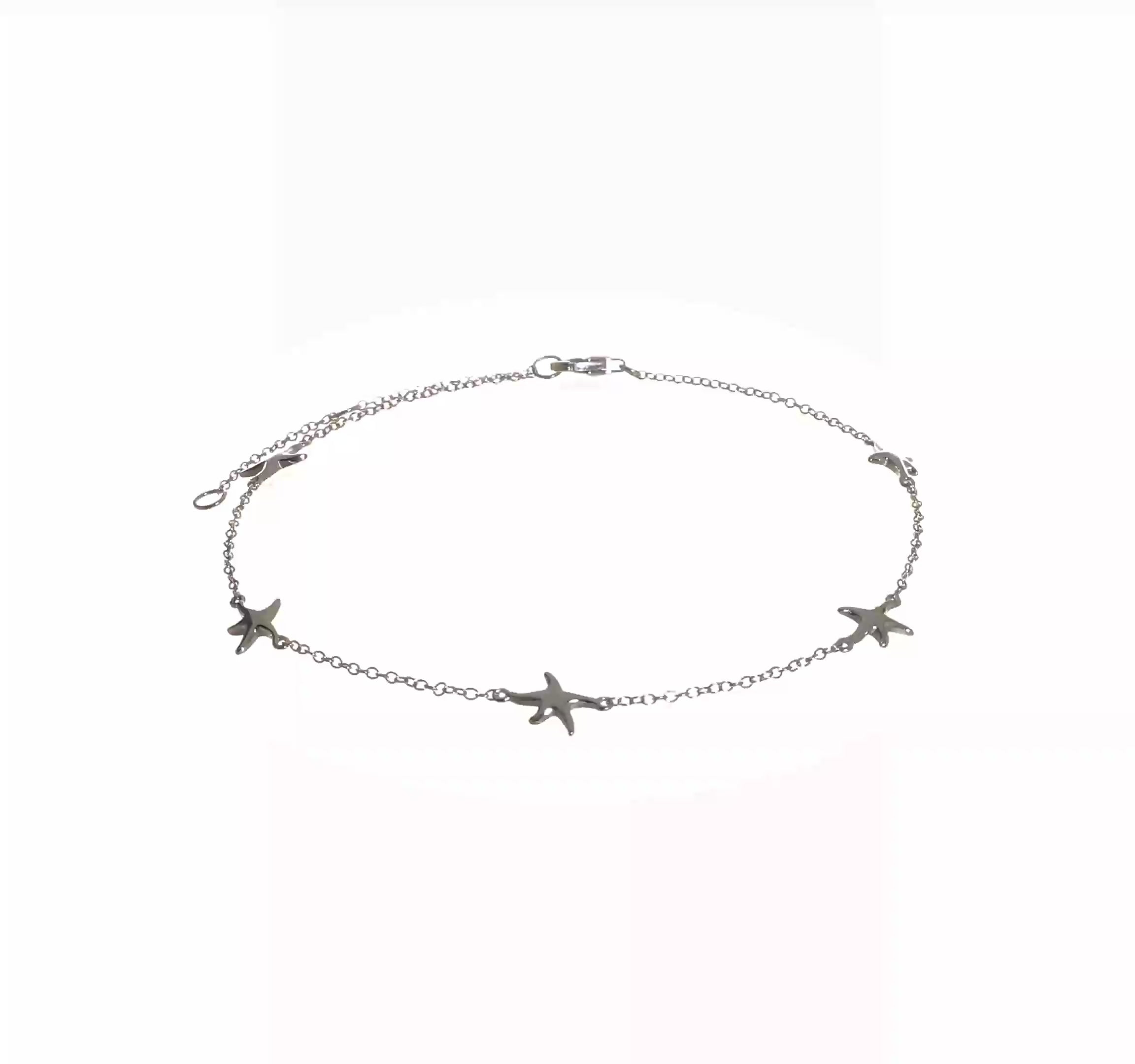 Sterling Silver Rhodium-Plated Starfish Anklet, 9 Inch with 2 Inch Extender, Total 11 Inch