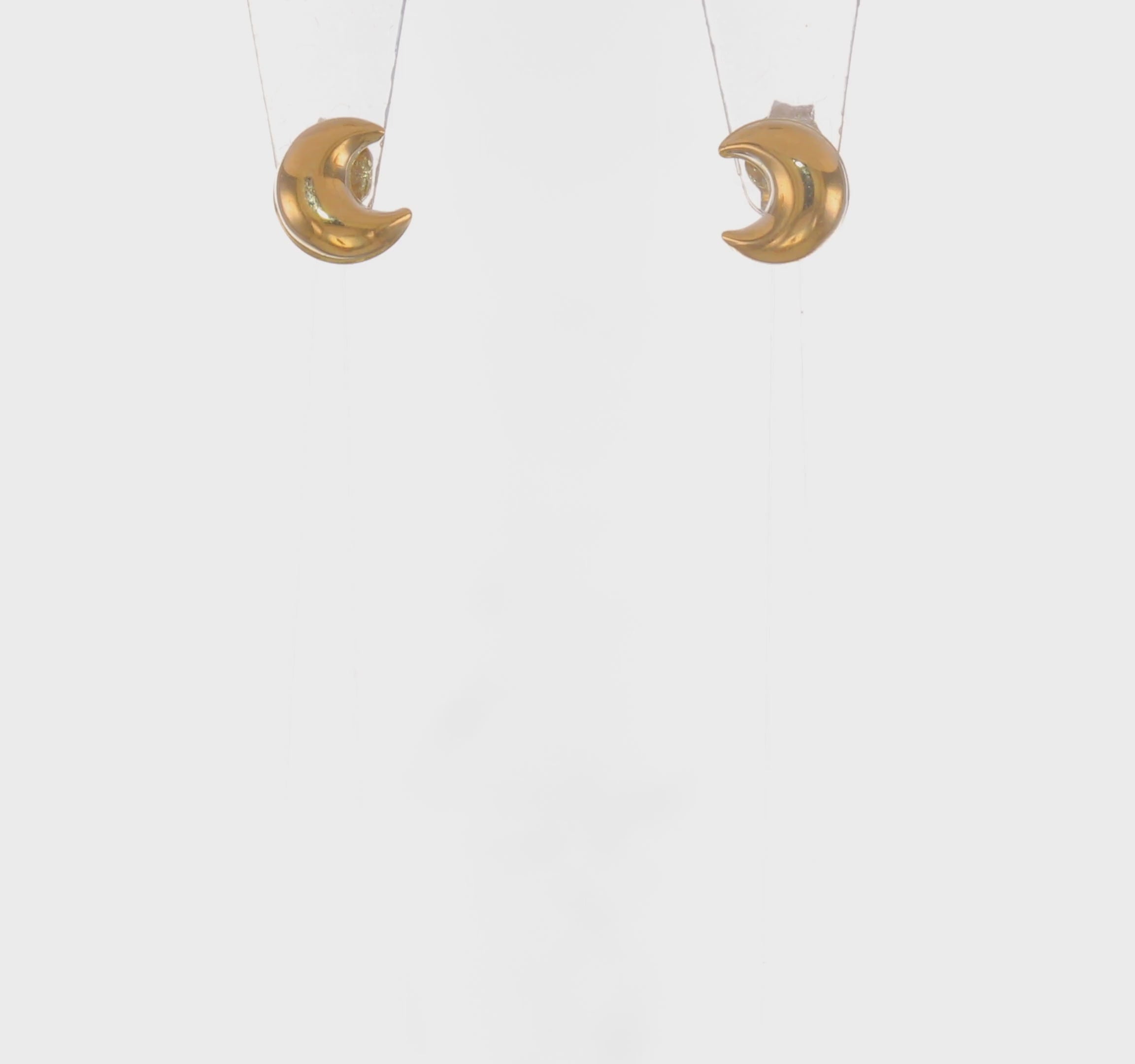 14k Real Yellow Gold Crescent Moon Post Stud Earrings