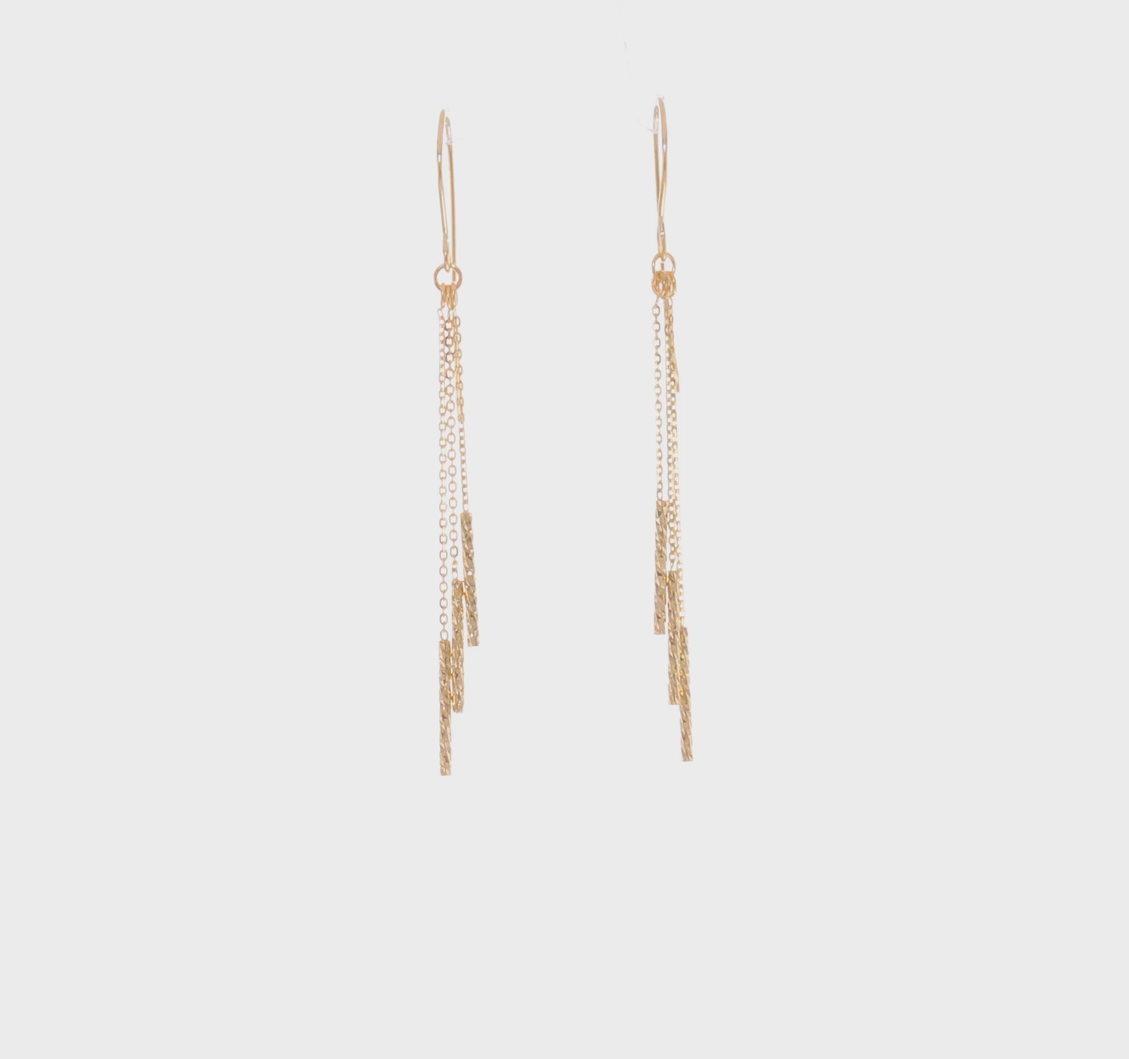 14K Yellow Gold Strand Chain Tassel Drop Earrings