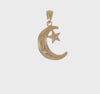 14k Yellow Gold Crescent Moon and Star Pendant, 19mm