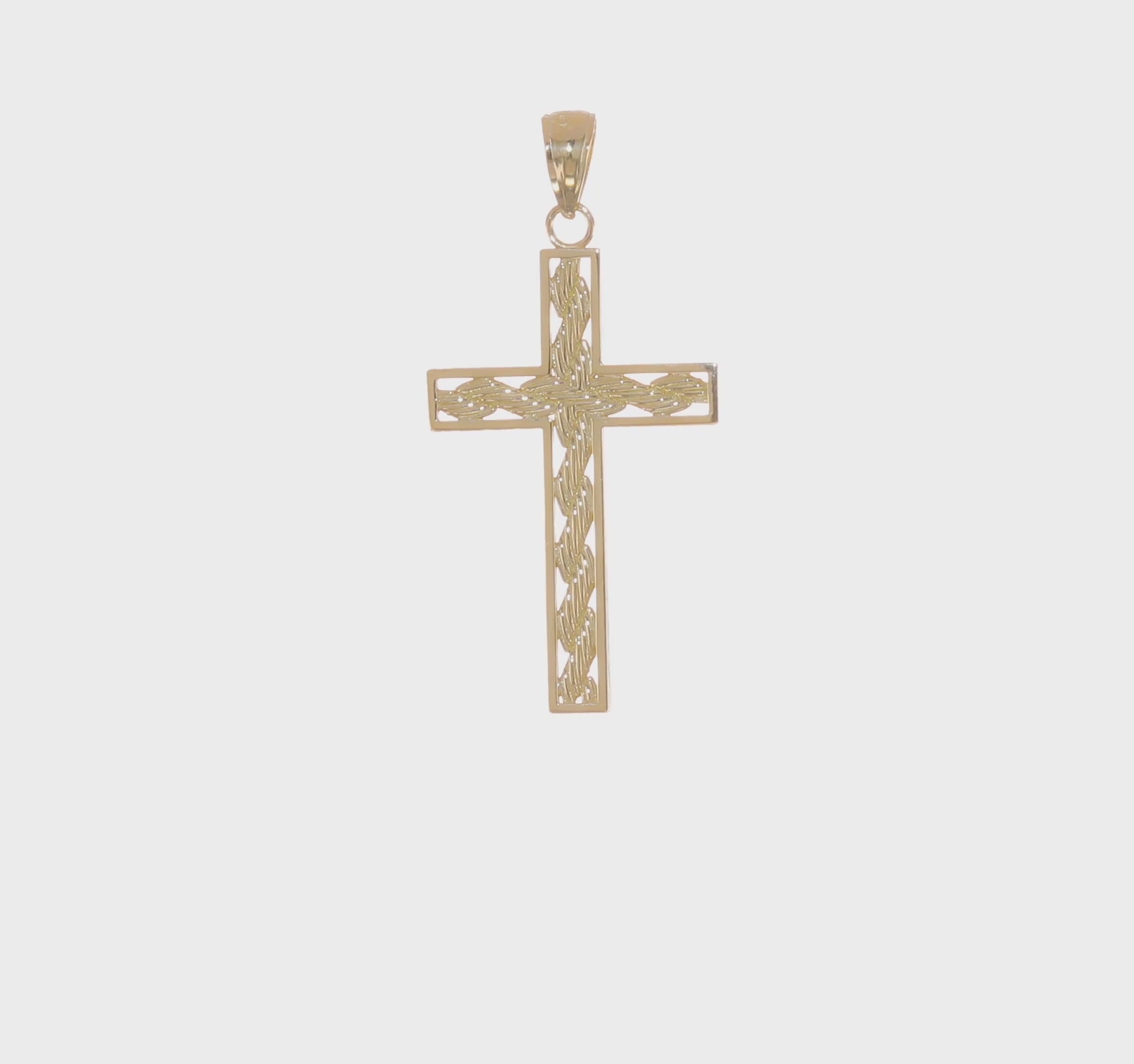 14K Yellow Gold Cross Pendant with Rope Design, 35x17mm
