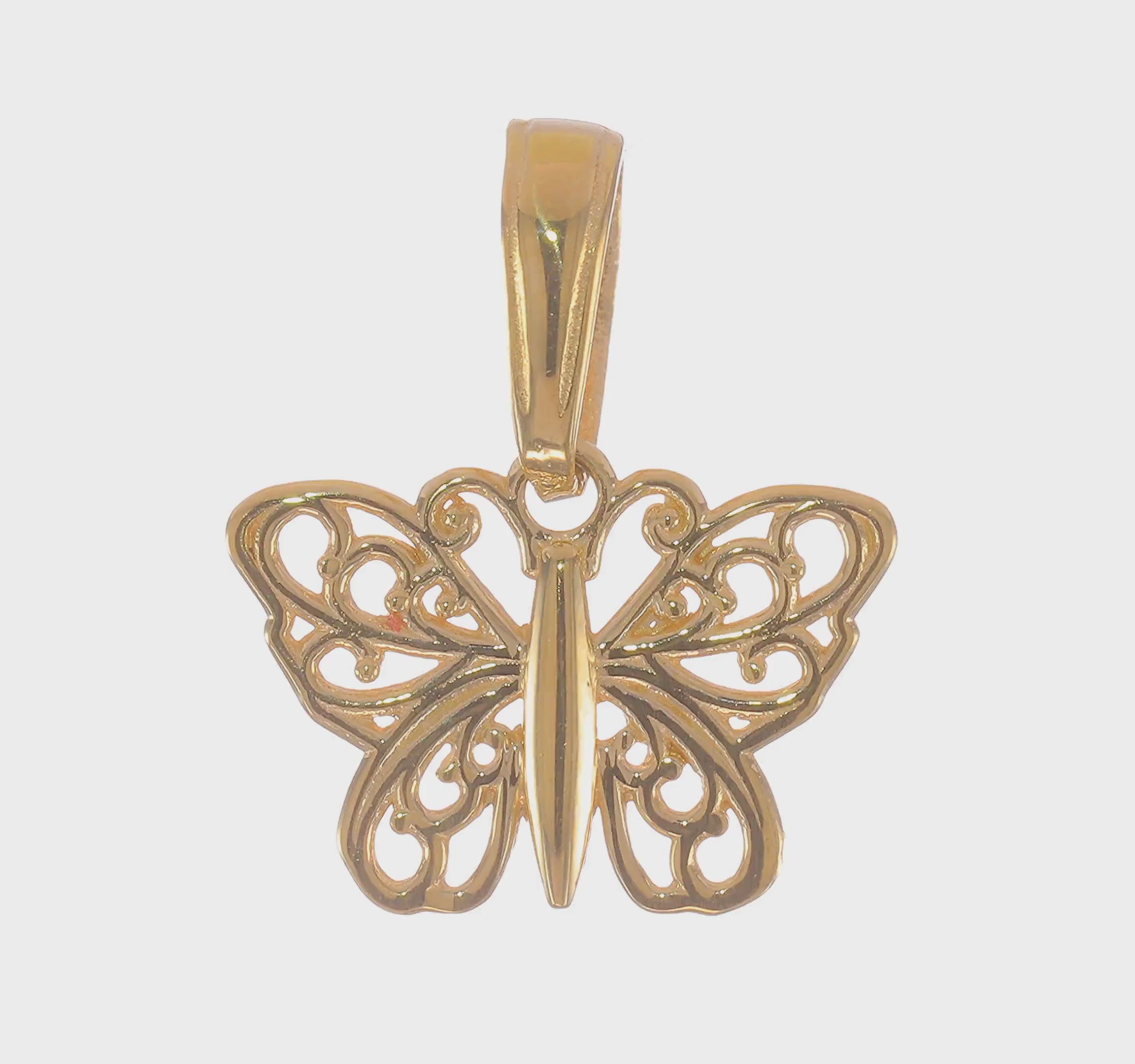14k Yellow Gold High Polished Filigree Butterfly Pendant,8x12mm