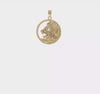 14k Yellow Gold Lion Head with Mane in Textured Circle Pendant, 25mm