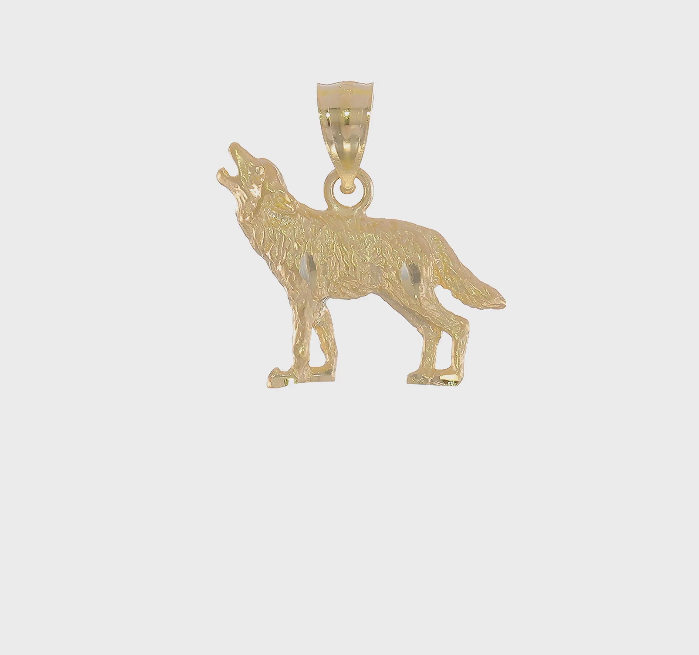 14k Yellow Gold Diamond Cut Wolf Pendant Charm, 18mm