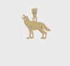 14k Yellow Gold Diamond Cut Wolf Pendant Charm, 18mm