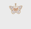 14k Yellow White and Rose Gold Diamond Cut Butterfly Pendant, 16x26mm