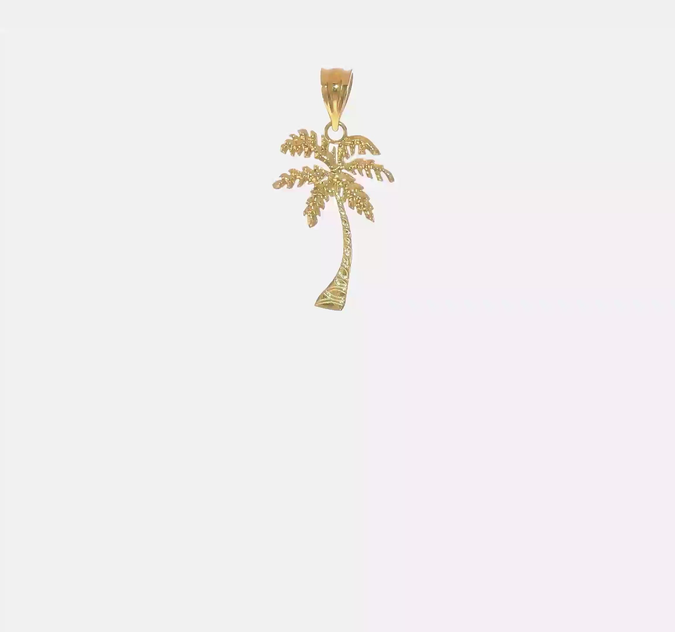 14k Solid Yellow Gold Palm Summer Tree Pendant, 26x13mm