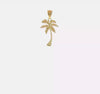 14k Solid Yellow Gold Palm Summer Tree Pendant, 26x13mm