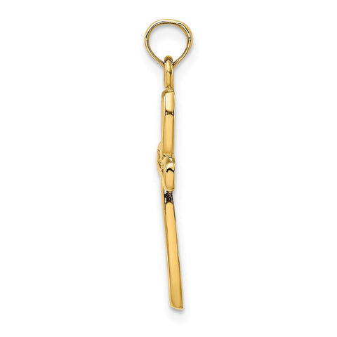 Real Gold Cross with Filigree Center Charm Pendant, 24x14mm
