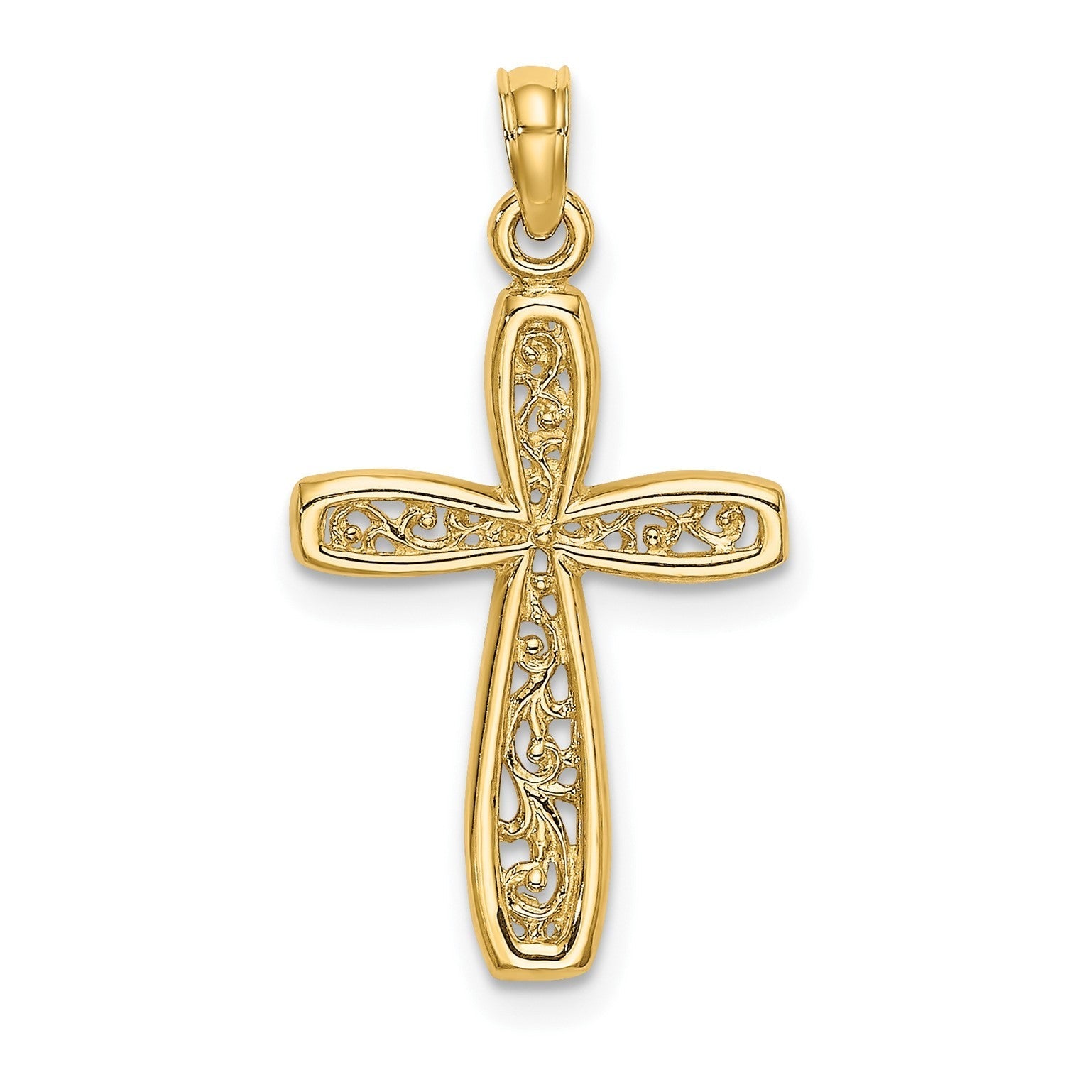 Real Gold Cross with Filigree Center Charm Pendant, 24x14mm
