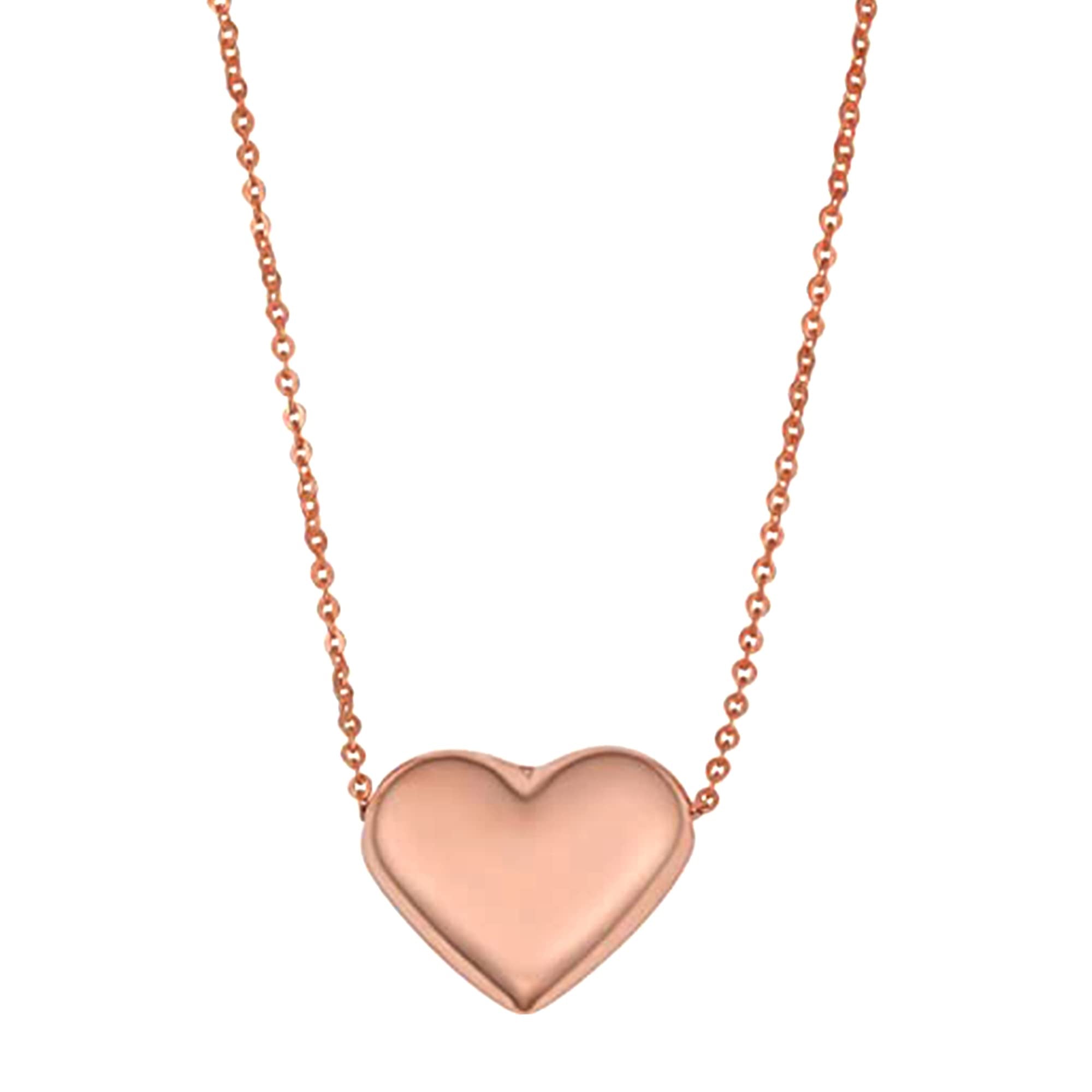 Real Gold Puffed Heart Pendant Necklace, 18"
