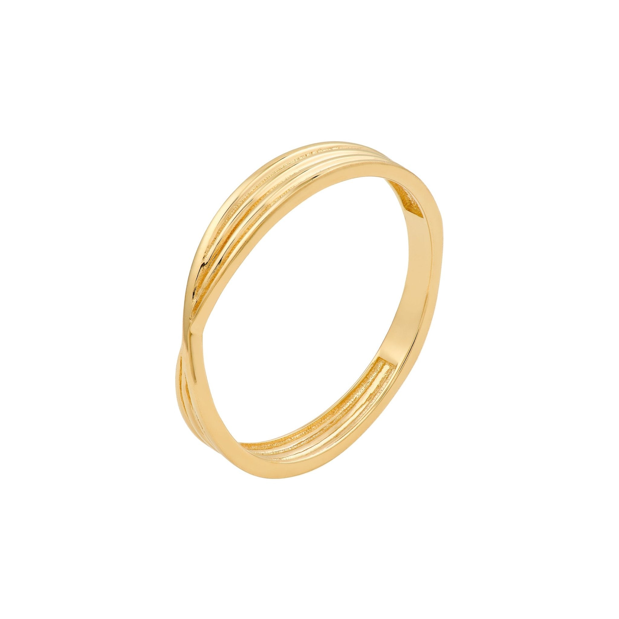 Real Solid 14k Yellow Gold Textured Pinched Band Ring
