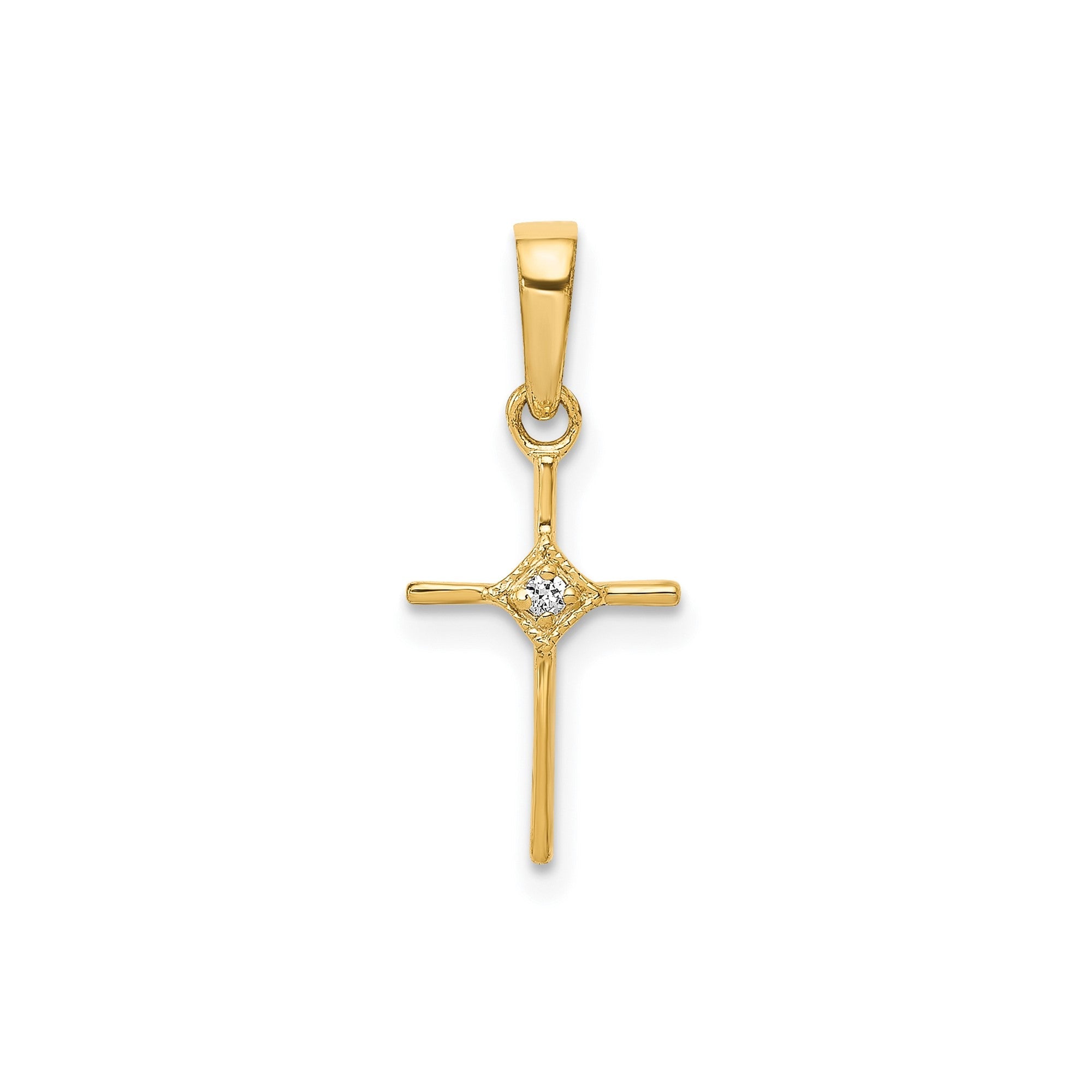 Real Solid Gold Diamond religious Cross Pendant, 20x8mm
