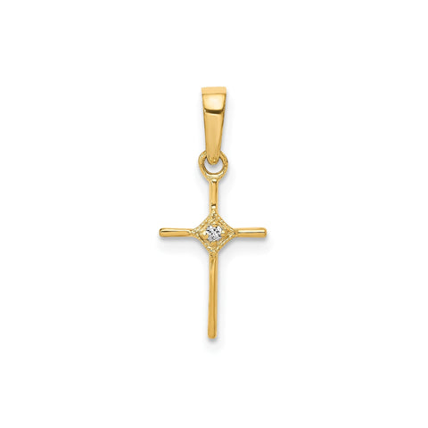 Real Solid Gold Diamond religious Cross Pendant, 20x8mm