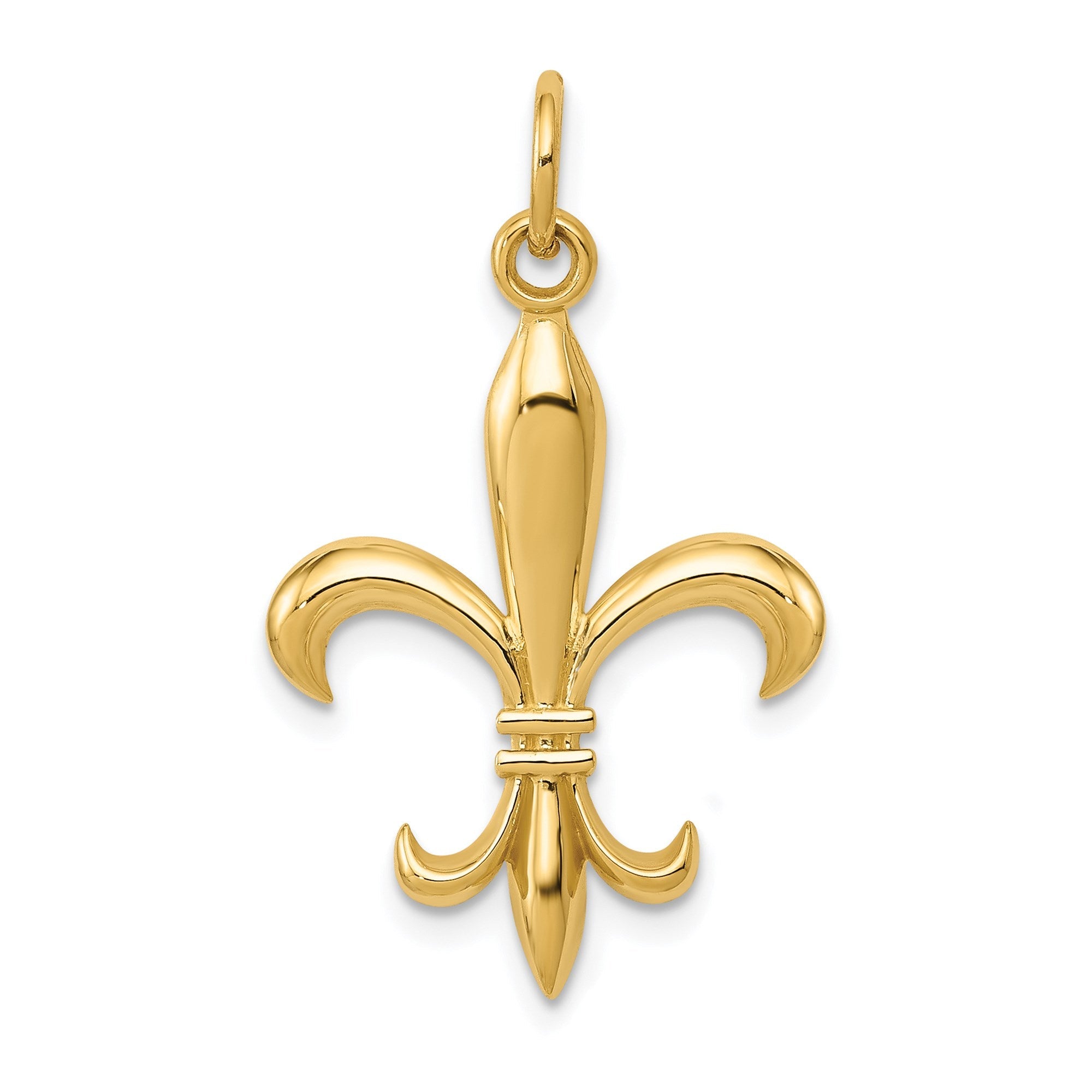 Real Solid Yellow and White Gold Polished Flue de lis Pendant Charm
