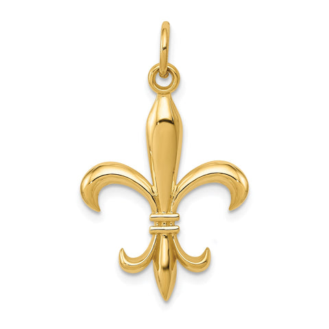 Real Solid Yellow and White Gold Polished Flue de lis Pendant Charm