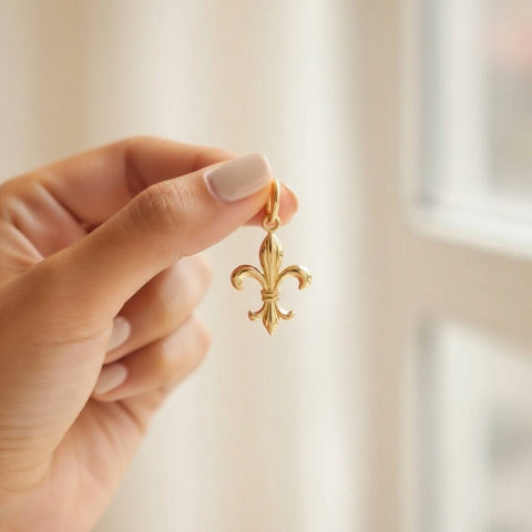 Real Solid Yellow and White Gold Polished Flue de lis Pendant Charm
