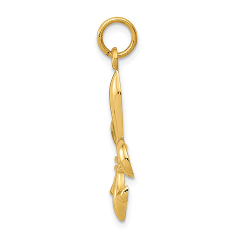 Real Solid Yellow and White Gold Polished Flue de lis Pendant Charm