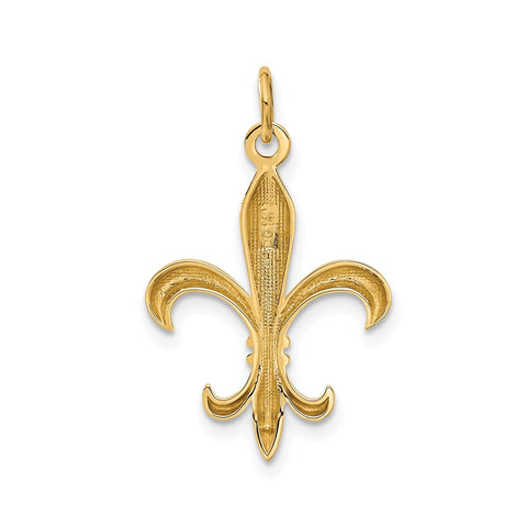 Real Solid Yellow and White Gold Polished Flue de lis Pendant Charm