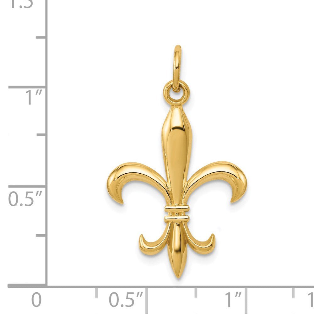 Real Solid Yellow and White Gold Polished Flue de lis Pendant Charm