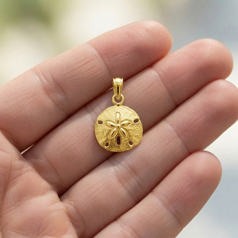 Sand Dollar Pendant, Real Gold, 12mm, Jewelry Accessory