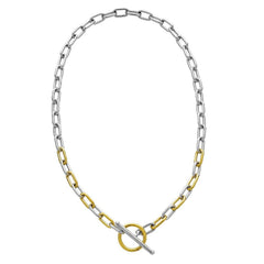 Silver & 18K Yellow Gold Oval Link T-Bar Link Necklace 18 Inch - JewelryAffairs