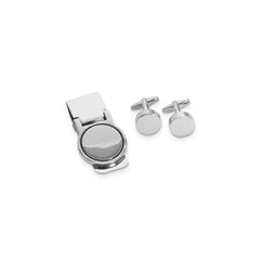 Silver - Plated Circular Design Engravable Cuff Link and Money Clip Set - JewelryAffairs