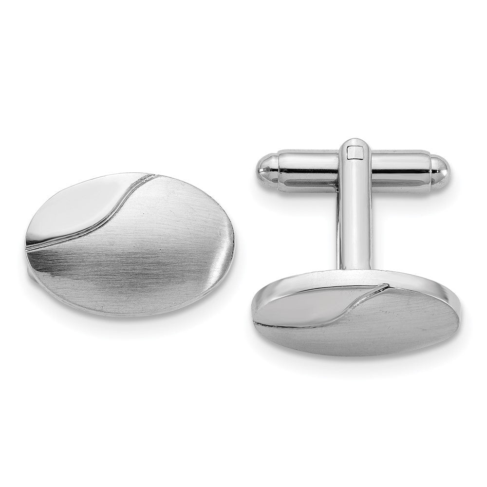 Silver - tone Brushed and Polished Oval Cuff Links - JewelryAffairs
