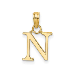 Solid 14K Gold Polished Block Initial Letter Pendants, 12x10mm