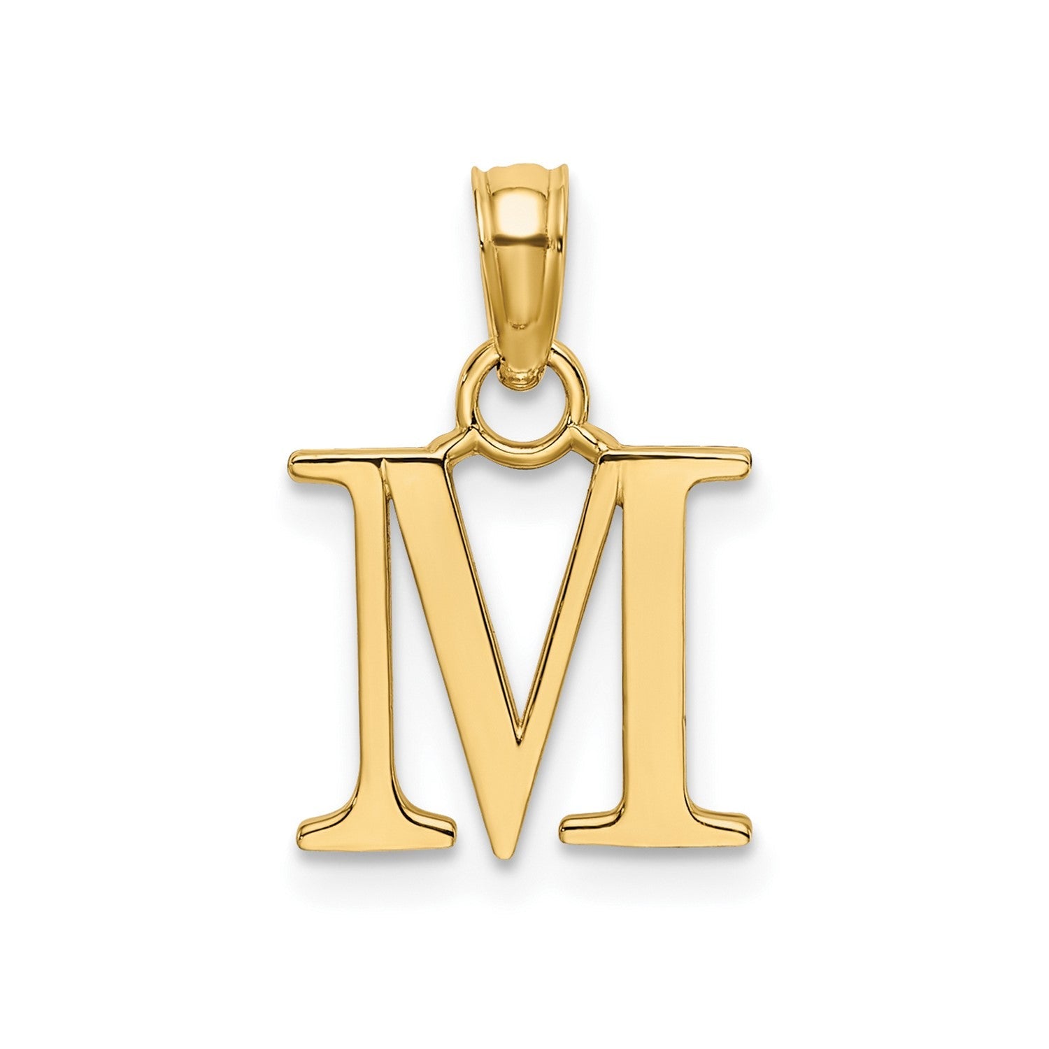 Solid 14K Gold Polished Block Initial Letter Pendants, 12x10mm