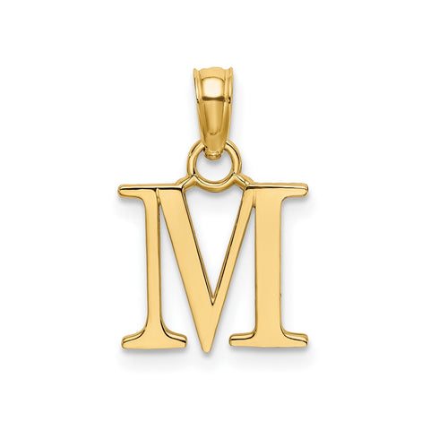 Solid 14K Gold Polished Block Initial Letter Pendants, 12x10mm