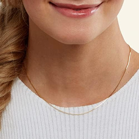 Solid 925 Sterling Silver, 22K Gold Plated Box Style Chain Necklace, 0.8mm (18 Inches)