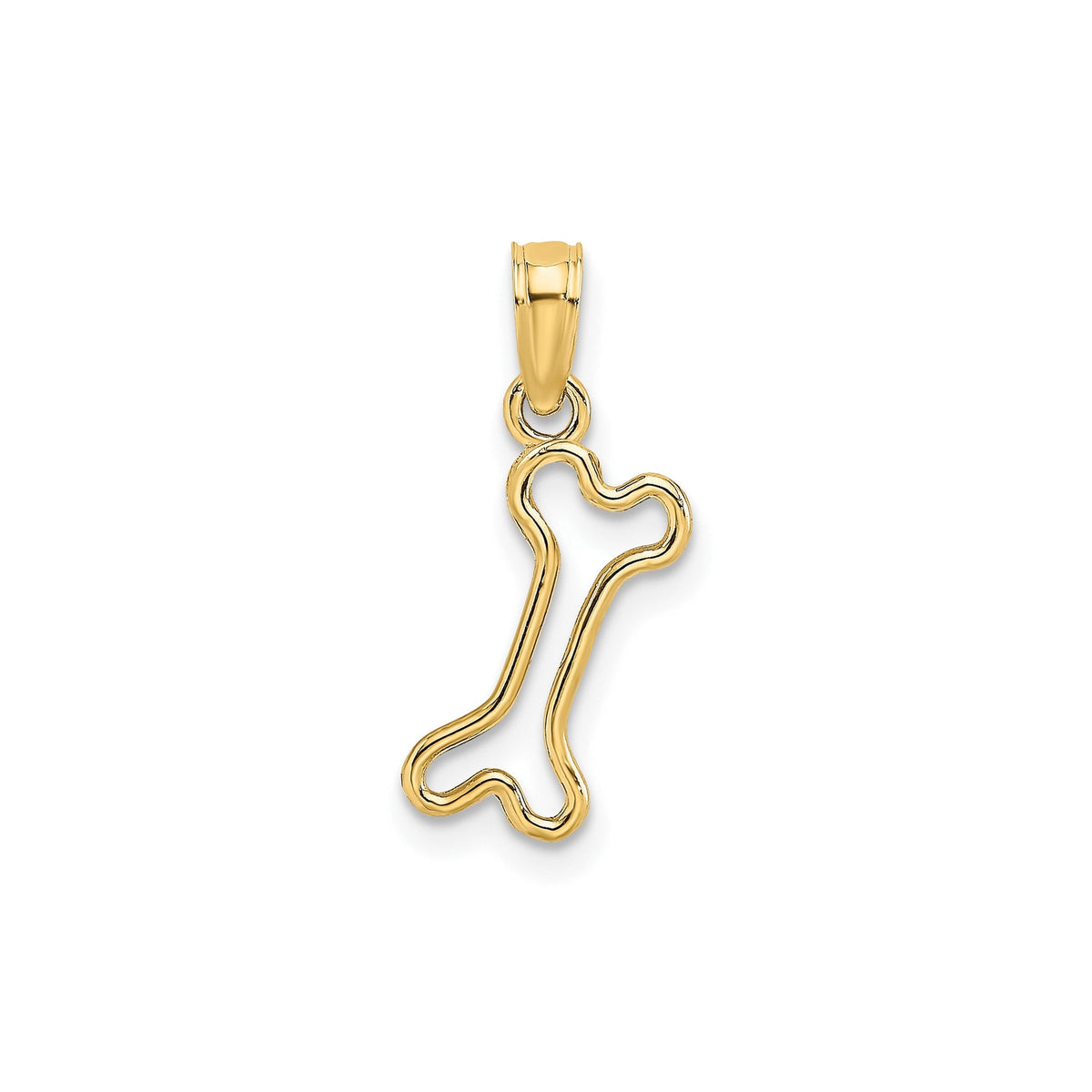 Solid Yellow Gold High Polished Mini Dog Bone Charm Pendant, 17x6mm