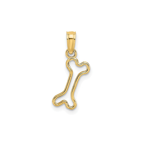 Solid Yellow Gold High Polished Mini Dog Bone Charm Pendant, 17x6mm