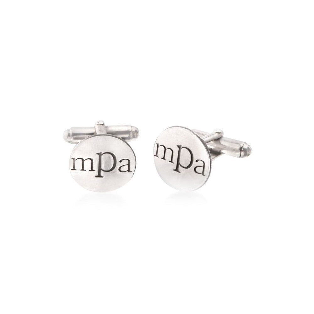 SS Rhodium Plated Recess Letters Circle Monogram Cuff Links With Lowercase Letters - JewelryAffairs