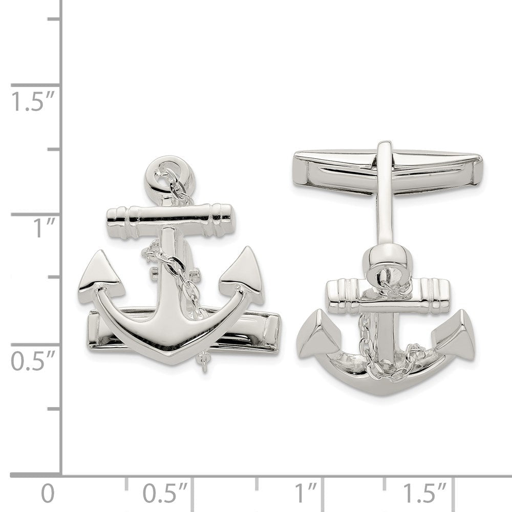 Sterling Silver Anchor with dangle rope Cufflinks - JewelryAffairs
