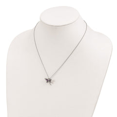 Sterling Silver and 14K Yellow Gold Amethyst and Diamond Dragonfly Necklace, 18 to 20 Adjustable
